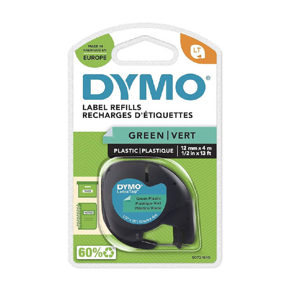 Picture of Dymo 91203 Black on green Plastic Letratag Tape - 12mm